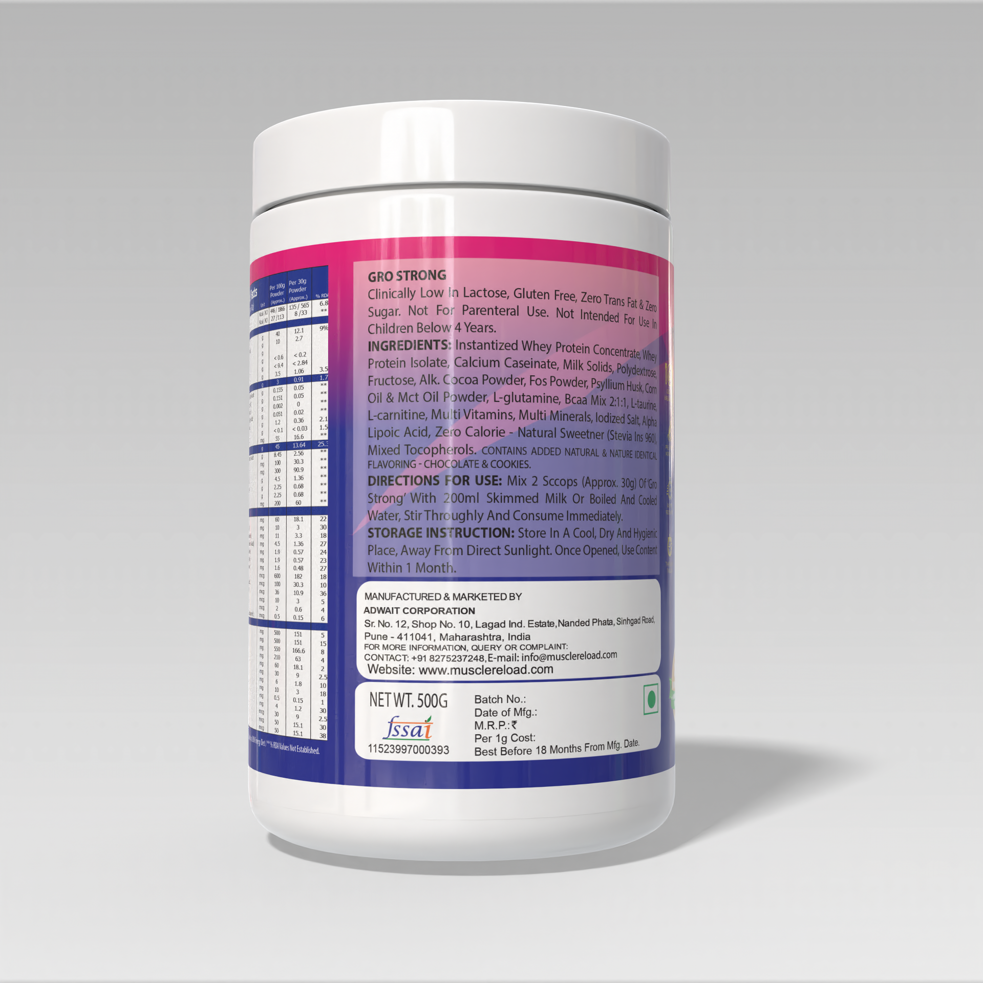 Gro Strong Multi-Age Protein Supplement with Prebiotic Fiber & Vitamins (500g) - Image 2