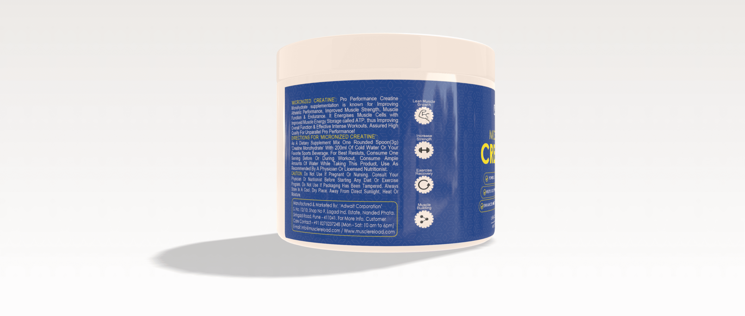 Back information panel of Muscle Reload Micronized Creatine Monohydrate Unflavoured